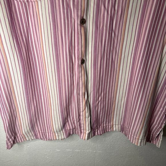 Tommy Bahama Men's XL Short Sleeve Retro Pink Cream Stripe Silk Camp Shirt Silk - Picture 3 of 7